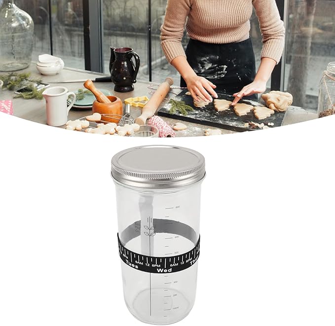 Sourdough Bread Starter Kit, Glass Jar with Markings and Thermometer for Ideal Yeast Fermentation, Bread Making Supplies for Home Bakers, 1000ml, 34oz