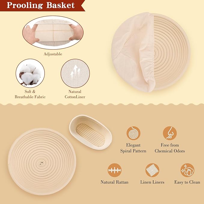 Complete Sourdough Starter Kit, 10" Oval and 9" Round Banneton Bread Proofing Basket with Glass Sourdough Starter Jar, Sourdough Bread Baking Supplies Kit Gifts for Bakers Women Wife Mom