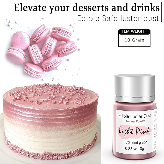 Edible Pink Luster Dust for Cake Decorating – 0.35oz Colaele Gold Shimmering Edible Glitter Dust for Chocolates, Metallic Food Coloring Powder for Edible Glitter for Drinks Cocktails, No Gluten,Vegan