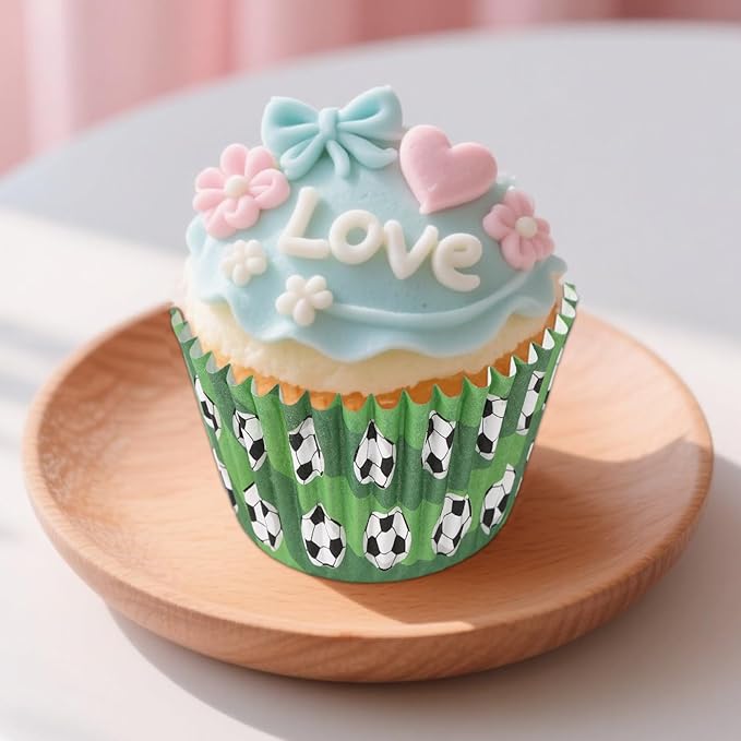 300pcs Soccer Cupcake Liners, Paper Football Cupcake Liners Football Field Baking Cup Wrappers Soccer Party Accessories