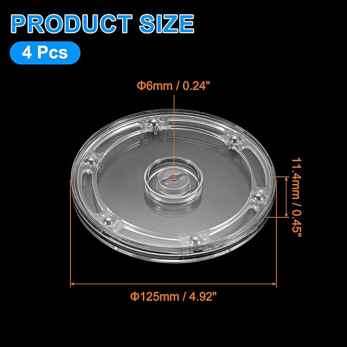 uxcell 4Pcs Acrylic Lazy Susan Turntable, 5 Inch Clear Turntable Organizer Ball Bearing 360 Degree Rotating Tray for Spice Rack Table Cake Kitchen Pantry Decorating Bathrooms