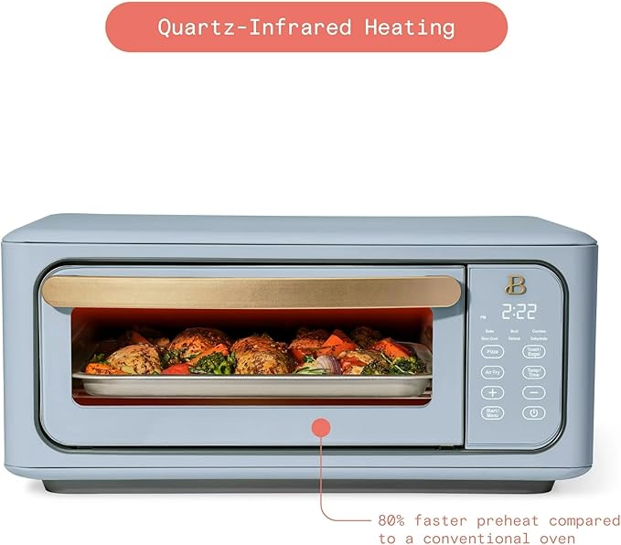Beautiful Infrared Air Fryer Toaster Oven Kit – Special Edition Multi‑Function Countertop Oven with 10 Presets, Fast Heating & Accessories by Drew Barrymore (Blue)