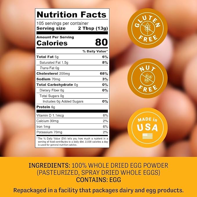 Judee's Gluten Free Dried Whole Egg Powder - High-Protein Egg Protein Powder - For Breakfast, Baking, and Camping Meals - Simplifies Outdoor Cooking Preparation - 3 lb Pouch
