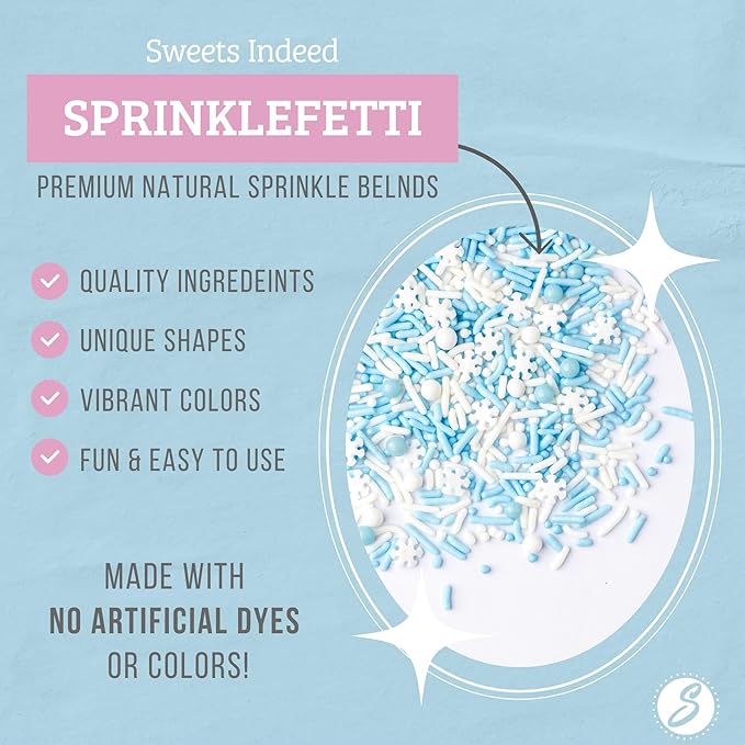 Sweets Indeed Dye-Free Snowflake Sprinkles – 2.4 oz Jar | Natural White Christmas Sprinkles for Cookies, Cupcakes, Cakes & Holiday Baking | Clean Label Winter Sprinkle Mix with No Artificial Dyes