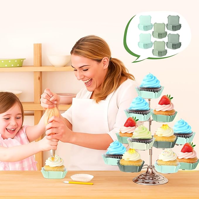 LemonRoad 300pcs Coated Paper Cupcake Liners for Baking Colorful Greaseproof Baking Cup for Muffin Dessert Candy Biscuit Cookies Brownie Wedding Birthday Party Baby Shower(Green,Square)