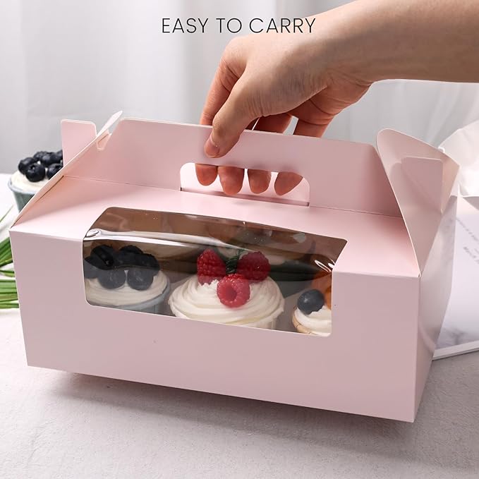 VGOODALL 6 Count Cupcake Boxes,8 Sets Pink Cupcake Containers with Window for Weeding Birthday Holiday Bakery Supplies Party Decorations 9.3" x 6" x 3.5"