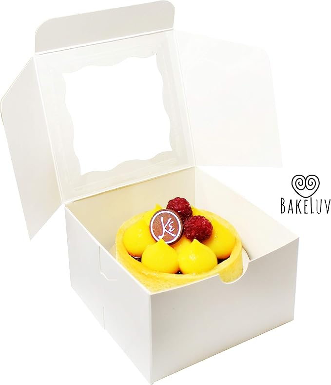 BAKELUV 25pcs White Small Cookie Boxes with Window, 4x4x2.5 Inches Bakery Boxes, Mini Cake, Treats, Macaron Packaging, Individual Cupcake, Gift Giving
