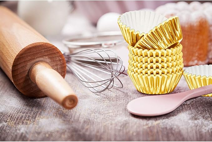 Sumind 400 Pieces Mini Cupcake Liners, Foil Baking Cups, Colored Metallic Cupcake Liner for Holiday Baking Muffin and Cupcakes (Gold)