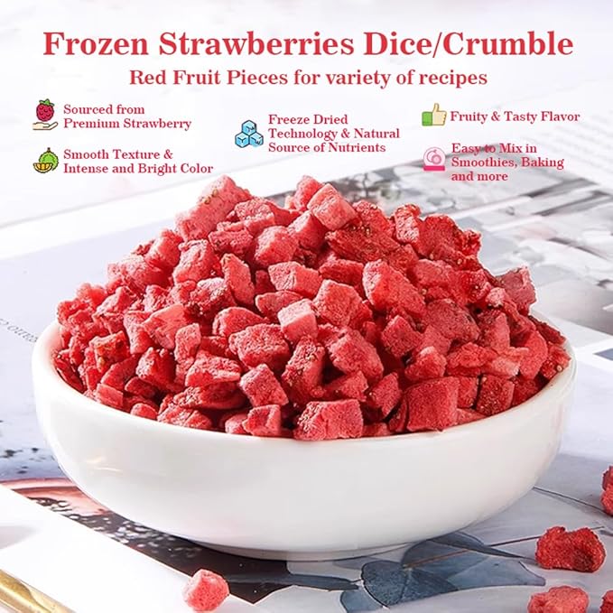 Fraunitsh Freeze-Dried Strawberries Pieces, 9.18oz (260g), Real Strawberry Dices - Whole Fruit Cut, Frozen Dry Strawberries for Baking Cooking Snacks Beverages