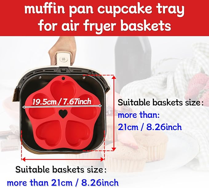 Silicone Mini Air Fryer Muffin Pan Heart Cups for Oven Baking,1 pcs Egg Bite Mold Muffin Tins Cup Cake Pan Tray for Air Fryer Basket Liners Accessories Baking Muffin Cakes Pudding Pancake
