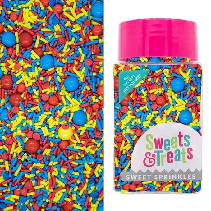 Toy Box Hero Story Sprinkles for Cake Cookie Cupcake Decorating and Baking Fancy Edible Cake Sprinkles and Toppings in Blue Jimmies Yellow Red Chocolate Ball and Sugar Pearl Sprinkles for Donuts