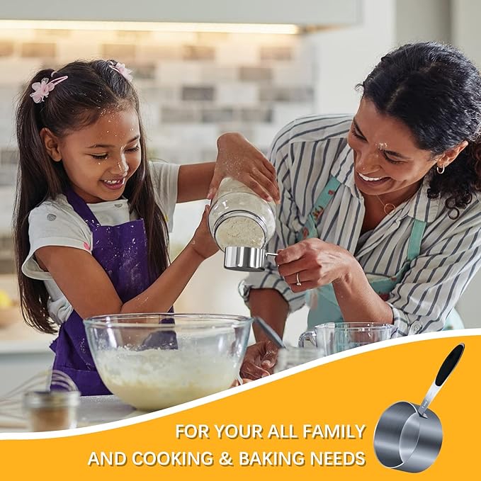 2PCS 1Cup (237ml, 8oz) Single Measuring Cup with Black Silicone Grip, Stainless Steel Individual Measure Scoop Only