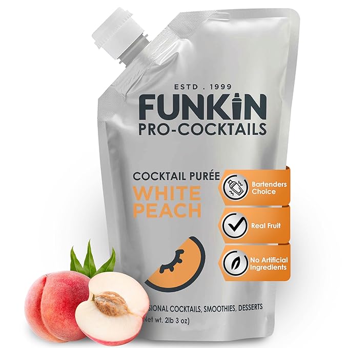 Funkin Fruit Puree | Real Fruit, Simple Ingredient, Natural Mixer for Cocktails, Drinks, Smoothies | Vegan, Non-GMO, Gluten-Free (2.2 lbs) (White Peach)