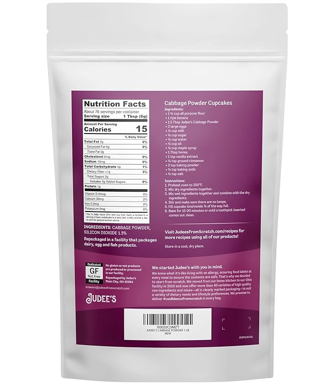 Judee’s Cabbage Powder 1 lb - 100% Non-GMO, Gluten-Free, and Nut-Free - Rich in Nutrients - Great for Baking and Seasoning - Blends Well in Smoothies and Shakes (Pack of 2)