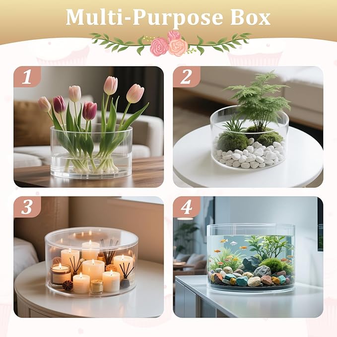 2Pcs Acrylic Cake Display Stand 8'' 12'' Round 2Tier Clear Cylinder Cake Box for Wedding Birthday Party Decor (8 /12 Inch)