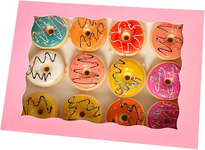 8-PACK Pink Pastry Bakery Box 14x10x3inch,Large Donuts,Muffins,Cookies Boxes with PVC Window - Auto-Pop up Paper Box Nature Cardboard Take Out Container,Pack of 8