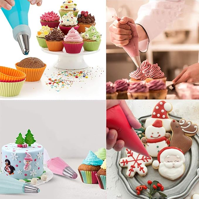 122Pieces Tipless Piping Bags - 100pcs Disposable Piping Pastry Bag for Royal Icing/Cookies Decorating - 10 Pastry Bag Ties,10 Clips &2 Scriber Needle - Best Cookie/Cake Decorating Tools (10 Inch)