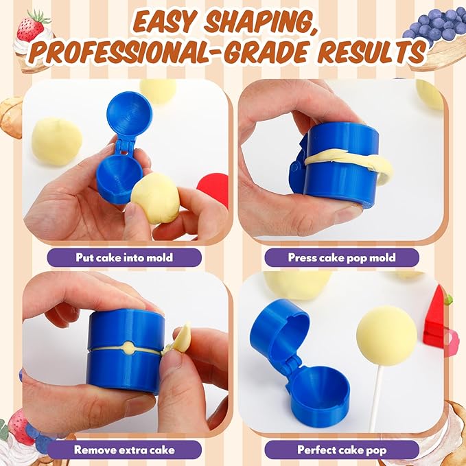 Large-sized 2 Pcs Round and Heart Cake Pop Mold Press Set, Sphere and Heart Cake Pop Cutter and Pusher, Baking Tools Accessories for Home Baking, Birthday Parties, Wedding Desserts