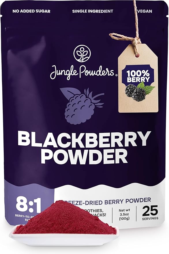 Jungle Powders BlackBerry Powder 3.5 Ounce Bag Freeze Dried Blackberries Fruit Additive Free Unsweetened Smoothie Superfood Nordic Wild BlackBerry Extract for Baking Flavoring Dry Black Berry Powder