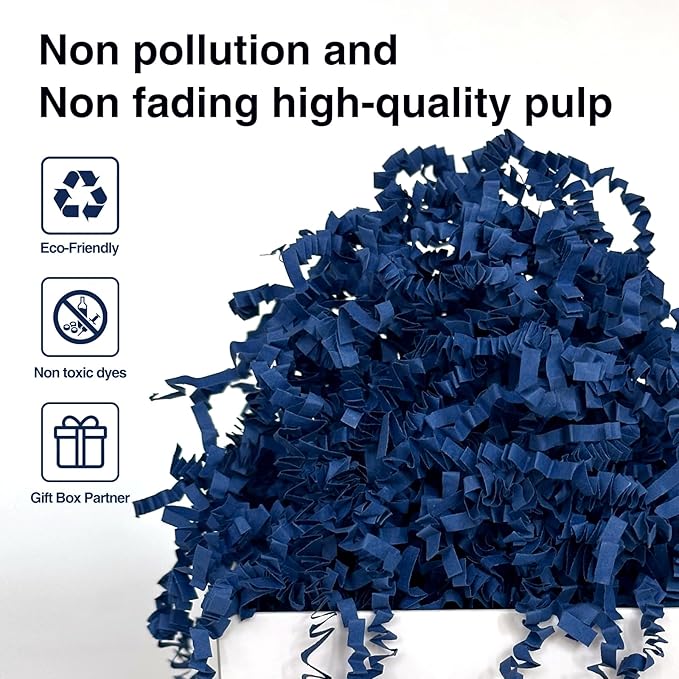 2LB Crinkle Cut Paper Shred Filler for Bag Gift Box Basket Confetti Paper Shreded Stuffing Decoration for Father's Day(Dark Blue)
