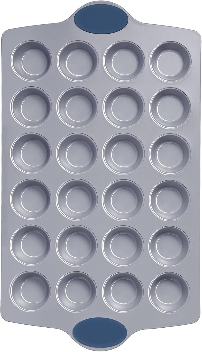 BRONYPRO 24-Cup Non Toxic Nonstick Ceramic Mini Muffin Pan & Cupcake Tin, PFOA & PFOA Free, Heavy Duty Rust-Resistant Aluminized Steel, Oven & Dishwasher Safe, Blue