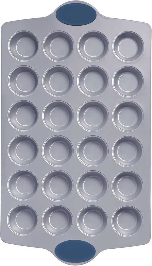BRONYPRO 24-Cup Non Toxic Nonstick Ceramic Mini Muffin Pan & Cupcake Tin, PFOA & PFOA Free, Heavy Duty Rust-Resistant Aluminized Steel, Oven & Dishwasher Safe, Blue