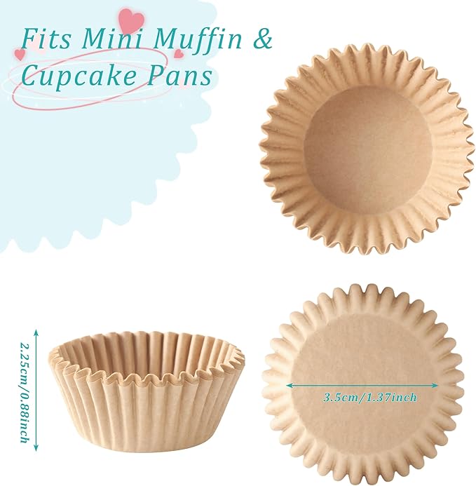 1000 Count White Paper Cupcake Liners, Standard Size 1.4 Inch, Unbleached Baking Cups for Muffins and Cupcakes (Brown, 1.4 Inch)