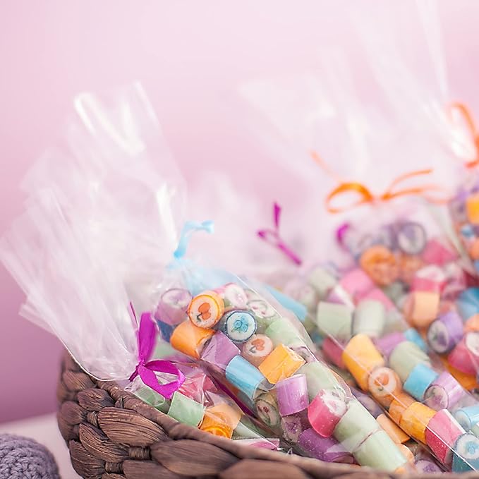 Morepack Cone Shaped Cellophane Treat Bags, 5x10 Inches Clear Triangle Plastic Bags for Popcorn Favor, Candy, 100 Pieces