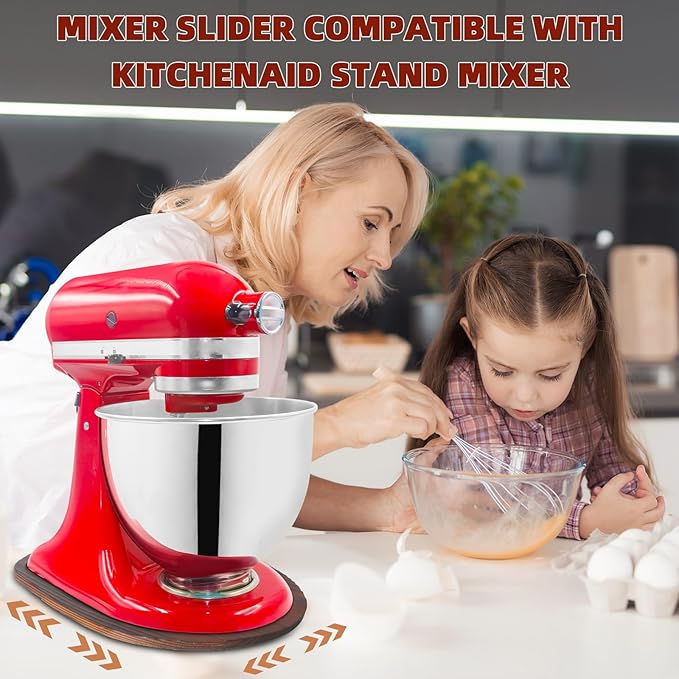 Mixer Slider Compatible with 4.5-5 QT Kitchen Aid Stand Mixers, Kitchen Countertop Storage Mover Sliding Caddy Mixer Slider Mat for Kitchen Aid Stand Mixer Accessories Attachment (Pine Wood - Brown)