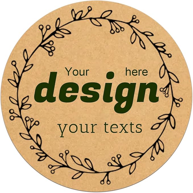 Custom Lables Round Kraft Paper Stickers, Decorative Labels with Floral Wreath Personalized with Texts, Logo, Thank You Labels for Business 100 Pack (Style 15)