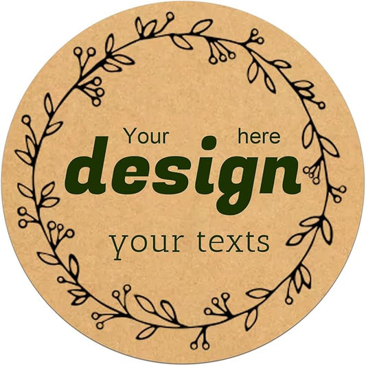 Custom Lables Round Kraft Paper Stickers, Decorative Labels with Floral Wreath Personalized with Texts, Logo, Thank You Labels for Business 100 Pack (Style 15)