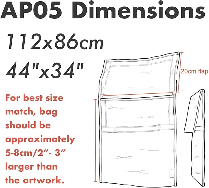 Art Bags (AP05-44 1/2" x 34") - Strong • Shock-Absorbent • Reusable • Non-Toxic • Waterproof • Acid-Free Lining - Long-Term Art Storage + Shipping + Protection Solution (Color May Vary)