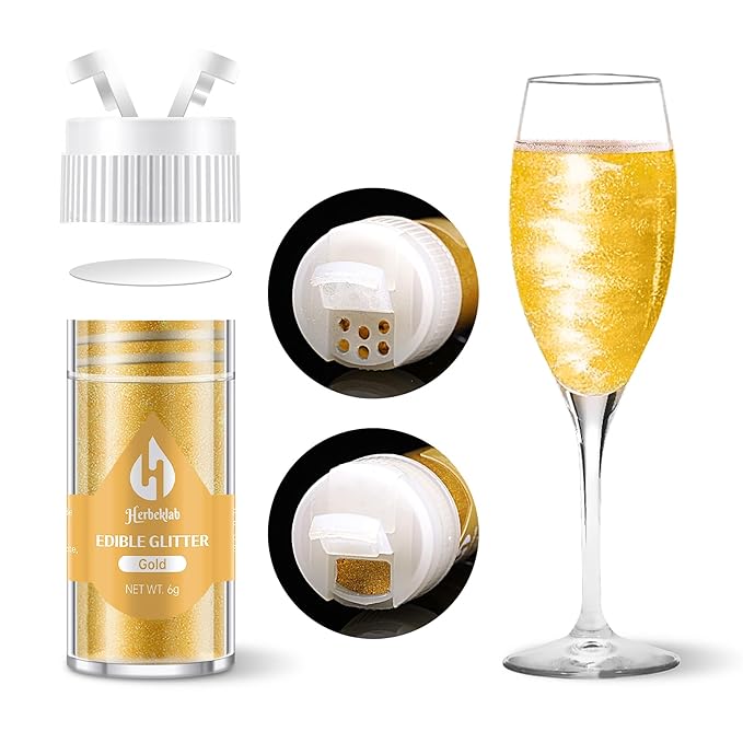 Gold Edible Glitter – 6g Luster Dust Drink Glitter, Food Grade Shimmer Powder for Cocktails, Cakes, Beverages, Chocolate & Candy