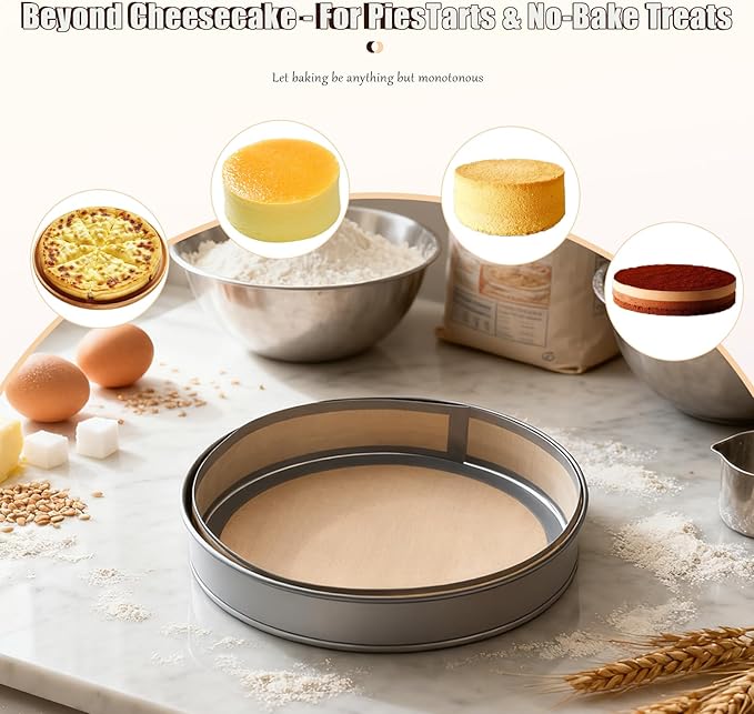 Silicone Baking Mat for 9 Inch Springform Pan, Non Stick Bottom & Side Liner, Reusable Cheesecake Pan Protector, Easy Clean Oven Safe Mat for Cakes, Pies, Desserts