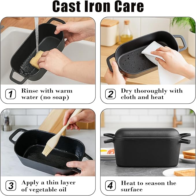 QuliMetal 3.6QT Oval Dutch Oven for Bread Baking - Pre-Seasoned Cast Iron Sourdough Bread Pan with Lid, cast iron loaf pans for bread, Even Heat Distribution for Meatloaf, Homemade Bread