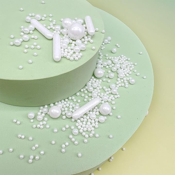 White Sprinkles for Cake Decorating, 4.6Oz White Rod and Pearl Sprinkles Mix for Baking, Cupcake, Cookie, Ice Cream, Donuts and Cake Decorating