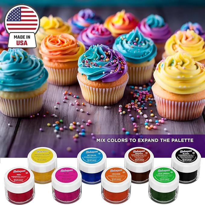Bakerpan Food Coloring Powder for Baking, Cake Decorating Color Dust, 4 Gram Jars - Set of 8 Colors (Made in USA)