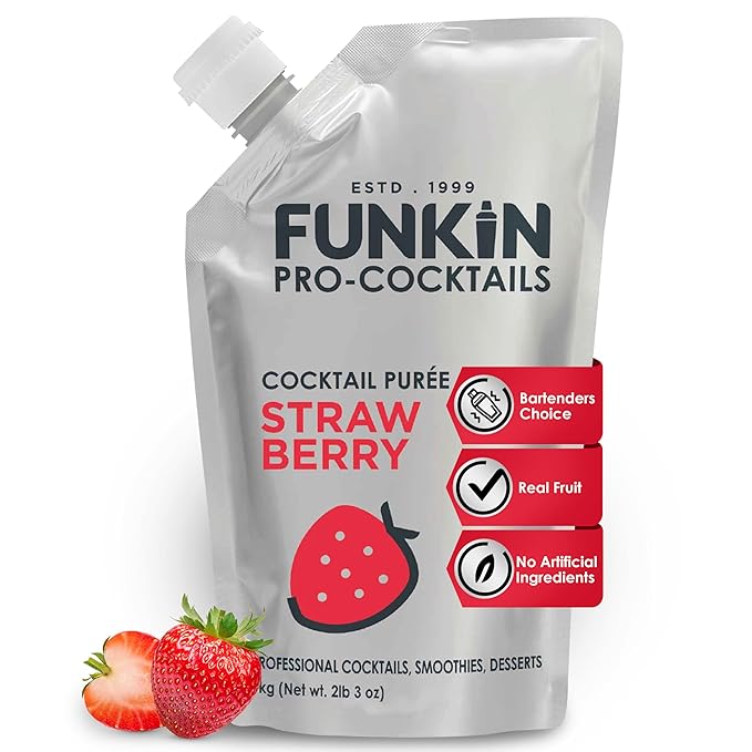 Funkin Fruit Puree | Real Fruit, Simple Ingredient, Natural Mixer for Cocktails, Drinks, Smoothies | Vegan, Non-GMO, Gluten-Free (2.2 lbs) (Strawberry)