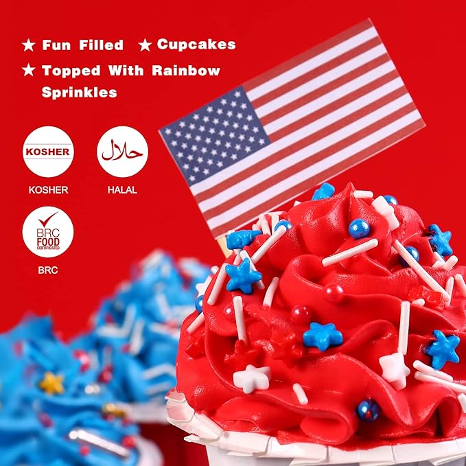 Edible Patriotic Sprinkles Nonpareils Red White and Blue 4th of July for Cake Decorating Baking, Ice Cream, Cookies, Cupcake Topper (6 Packs)