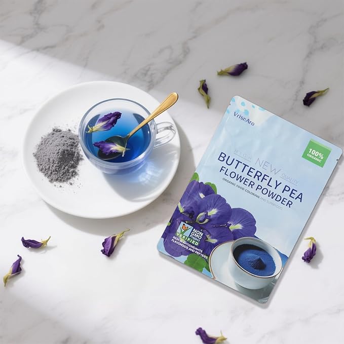 Organic Butterfly Pea Flower Powder - 1.76oz | Natural Blue & Purple Food Coloring | Great for Drinks, Baking & Smoothies | Rich in Antioxidants | Caffeine-Free | Vegan & Gluten-Free