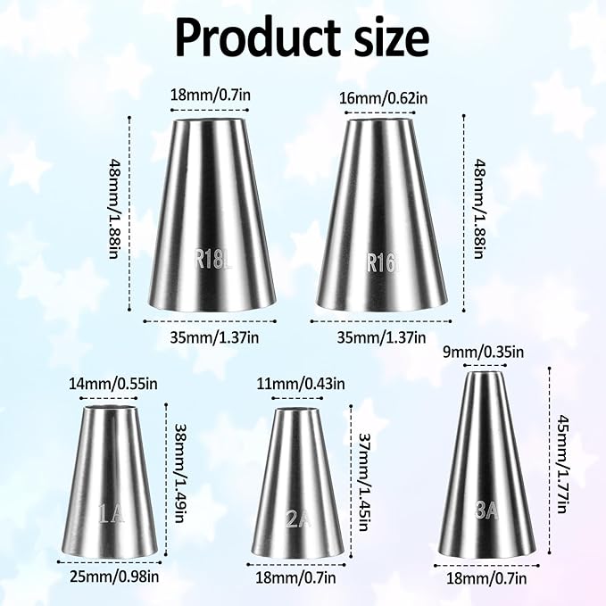 Large Round Piping Tip, 5 Pcs Stainless Steel Round Icing Tips for Cake Cookies Decorating, Pastry Fondant, Macaron, Dessert, Cream, Frosting Filling Professional Baking Decoration Tool