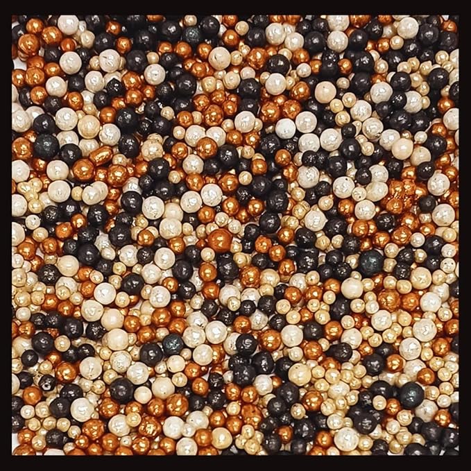 Confect Sprinkles- Love Disco Balls Sprinkles Mix – Edible Black, Gold & White Pearls for Cake & Cupcake Decorating- Vegan, Gluten-Free, Nut-Free, Soy-Free, Dairy-Free, Palm Oil-Free - 4.2 Oz