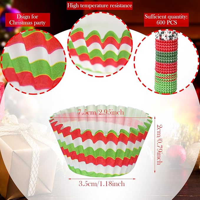 Funtery 600 Pcs Christmas Cupcake Liners Mini Muffin Liners Paper Candy Cups 1.3 Inch Holly Print Baking Cups Small Xmas Cupcake Wrappers for Baking Truffles Chocolates Making(Vibrant)