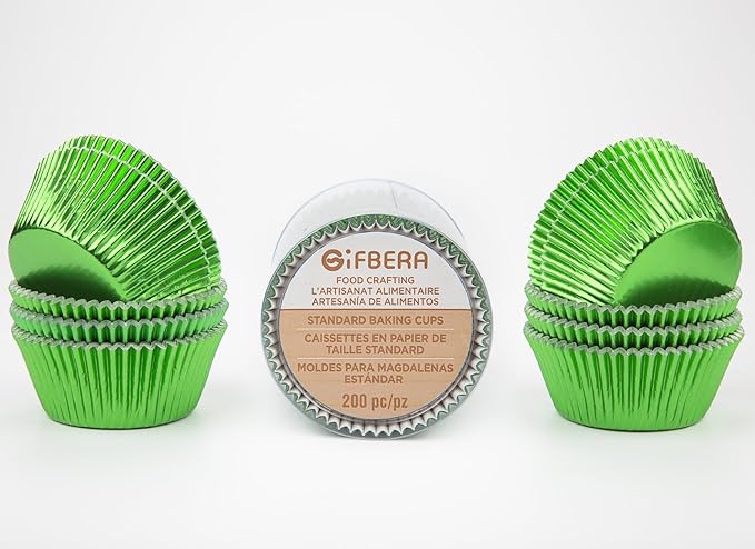 Gifbera Green Foil Standard Cupcake Liners Muffin Cups for Baking Holiday Party, 200-Count