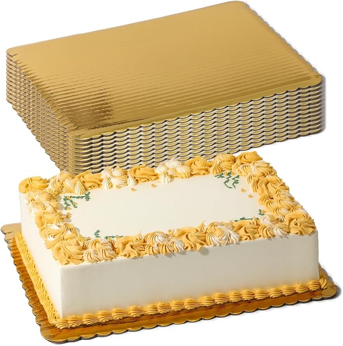 Fit Meal Prep [20 Pack] 14x10 Cake Board Rectangle Gold Cardboard Cake Boards, Quarter Sheet Disposable, Pizza, Desserts and Pastries Food Bottoms, Grease Proof and Moisture Resistant