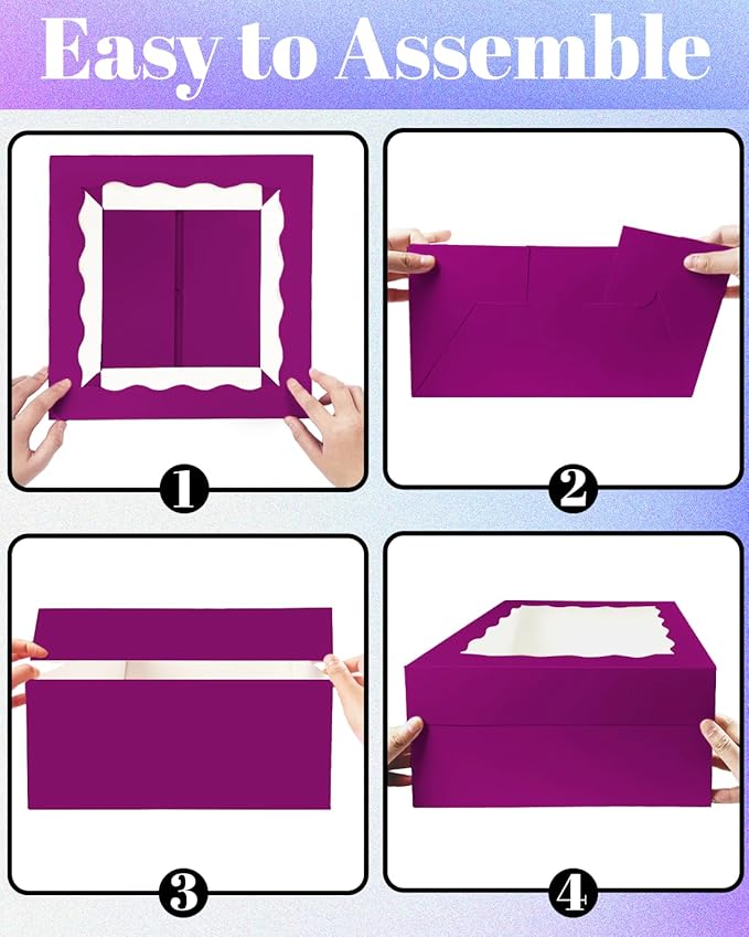 Bakepacker 36pcs 12x12x6 Inches Cake Boxes with Window 18-Packs Deep Purple Cake Boxes 12 Inch Bakery Boxes (18 Cake Boxes +18 Cake Boards)