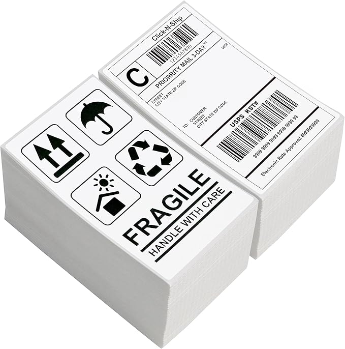 L LIKED 3" X 5" Direct Thermal Labels, Thermal Printer Shipping Labels for Small and Microenterprise, Compatible with Zebra & Rollo Printers, Perforated Line, White - 1000 Pcs.