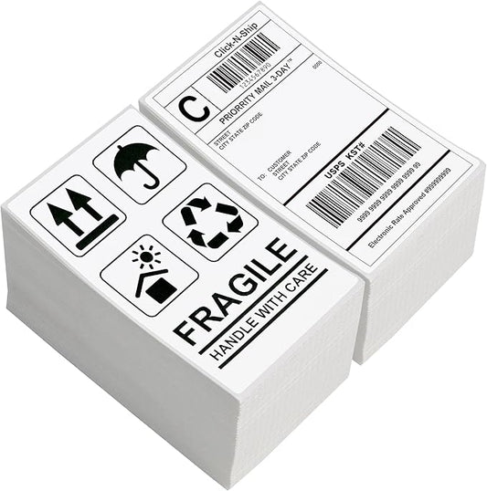 L LIKED 3" X 5" Direct Thermal Labels, Thermal Printer Shipping Labels for Small and Microenterprise, Compatible with Zebra & Rollo Printers, Perforated Line, White - 1000 Pcs.