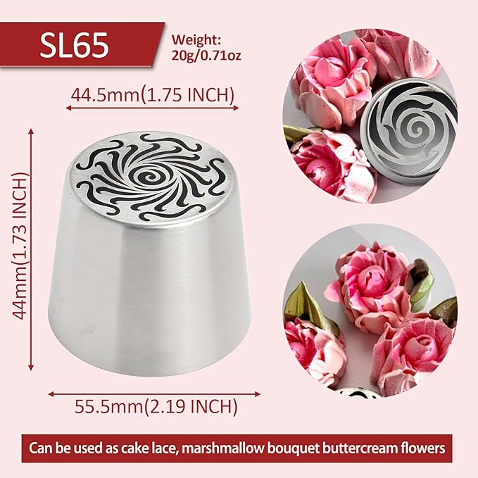Extra Large Russian Piping Tips for Marshmallows Stainless Steel Flower Frosting Nozzles many styles Cake Decorating Baking tool for Buttercream, Cupcakes Cookies(SL65)