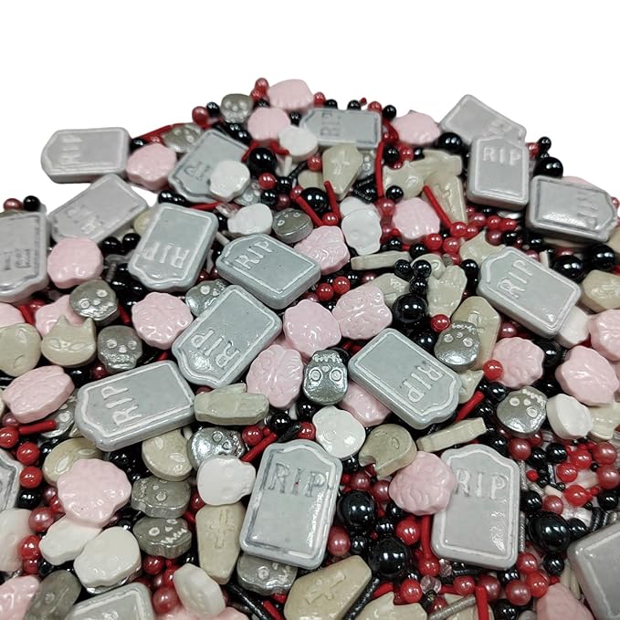 Halloween Sprinkles Edible Red Black Sprinkles for Cake Decorating, Tombstone Skull Palm Bloody Sprinkle Mix for Cupcakes Cake Toppers Cookies Baking Decoratings